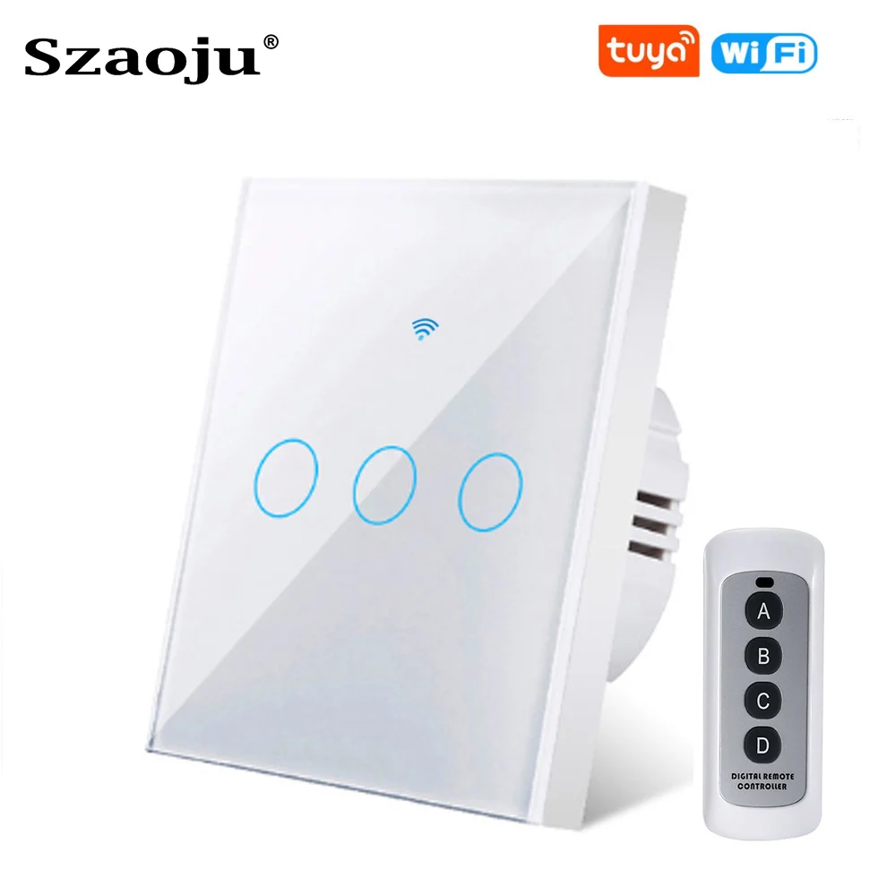 WiFi Switch Light Switch No Neutral Wire Required 1/2/3 Gang Smart Touch Switch Tuya Smart Life Home Support Alexa Google Home light switch in bathroom Wall Switches