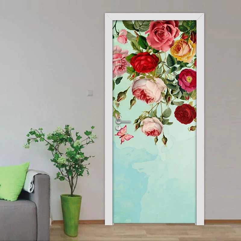 3D красивые цветы Бабочка дверь наклейка для гостиной спальни DIY ПВХ