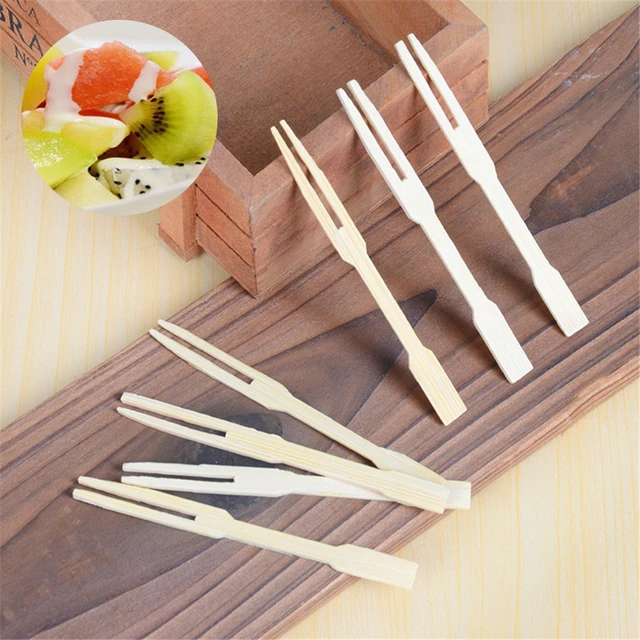 Fourchette à fruits jetable en bois de bambou 100 pièces/sac