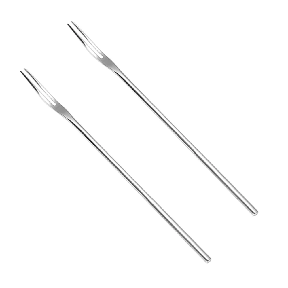2pcs Stainless Steel Long Handle Fruit Forks Two Teeth Dessert Practical Cake Party Supplies for Home Banquet Bar | Дом и сад