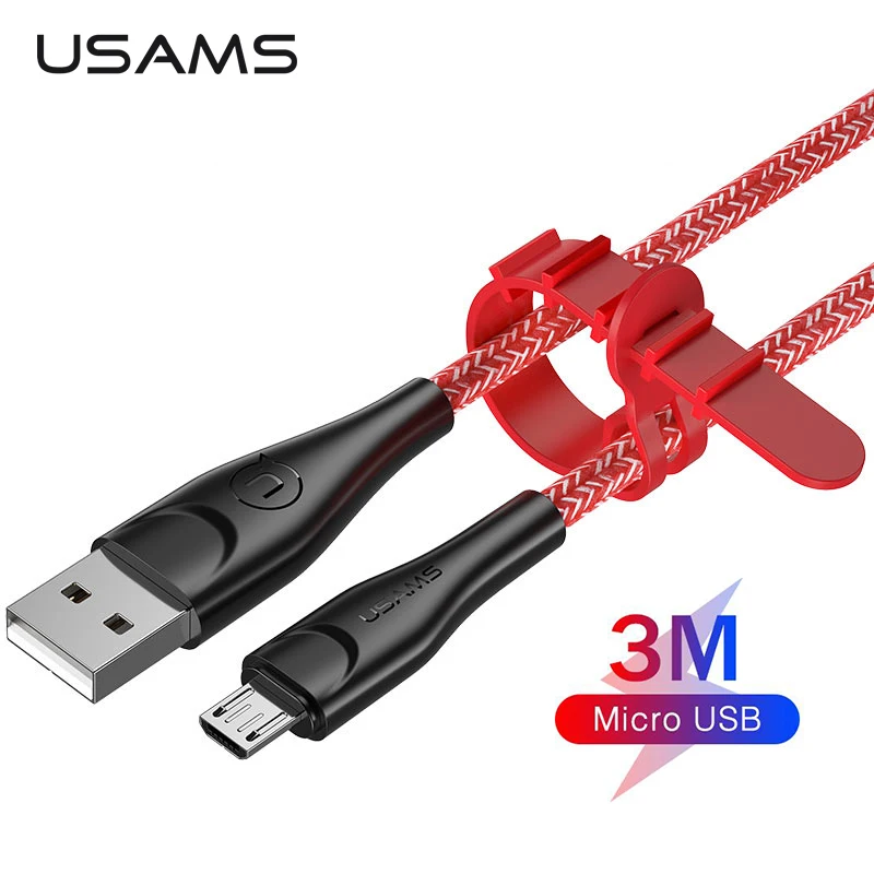 USAMS Micro USB кабель 2A Быстрая зарядка USB синхронизировать мобильный телефон адаптер зарядное устройство кабель для samsung Xiaomi sony htc LG кабель для телефона Android