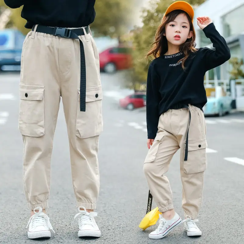 Fashion Cargo Pants For Teen Girls Cool Trousers With Belt Loose