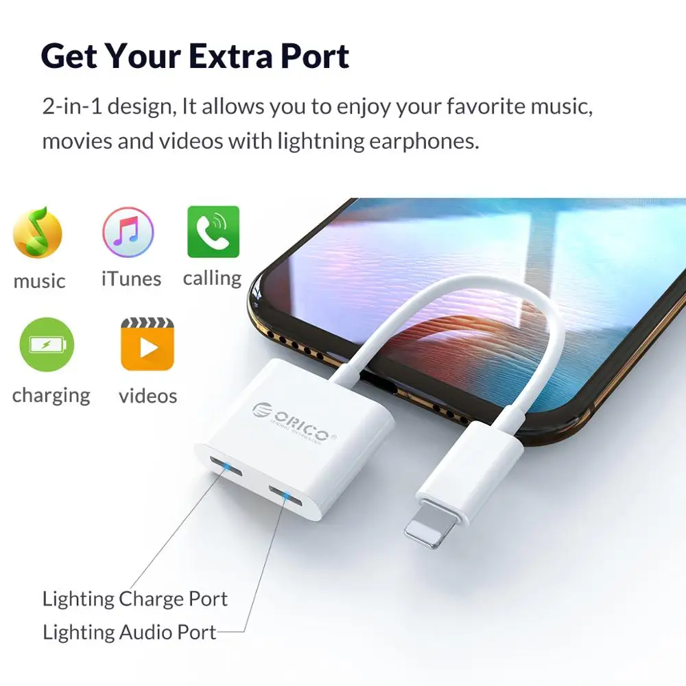 Разветвитель для наушников ORICO адаптер iphone 8 Plus Lighting Jack адаптеры Конвертеры