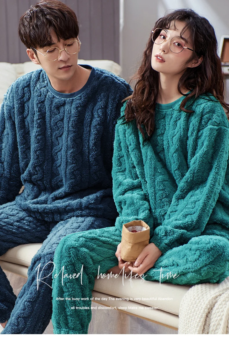 best silk pajamas Warm Winter Men's Flannel Pajamas Set Soild Leisure Sleepwear Couple Pajama Sets Casual Sleep&Lounge Pyjamas Lovers Homewear best silk pajamas