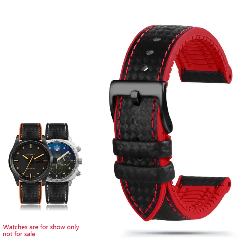 Carbon Fiber Rubber Strap with Stainless Steel Clasp - Waterproof Sport Watch Band