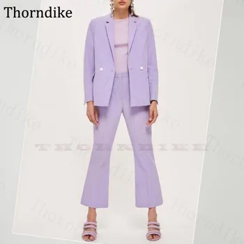 

Thorndike Casual Women Suits Custom Made Notched Lapel Blazers And Flare Pants Double Breasted Female Pant Suits Fashion 2 Pcs