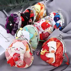 1 шт. в японском стиле Kawaii Мультфильм кимоно Lucky Cat различные изображения нулевой монет сумка женский бумажник из ткани сумка кошелек
