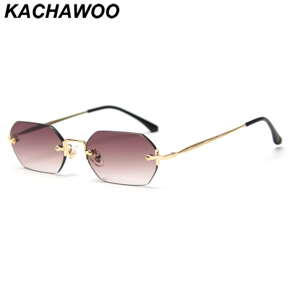 Kachawoo vintage sonnenbrille randlose weibliche achteckige braun blau fashion brillen männer rechteckigen metall polygon beliebte frühling