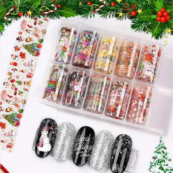 

10 Rolls/Set Christmas Decor Snowflake Nails Sequins Nail Art Glitters Sticker
