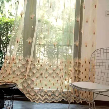 

Phoenix Feather Embroidered Tulle Curtains for Living Room Delicate Peacock Design Lace Bottom French Window Drapes js240c
