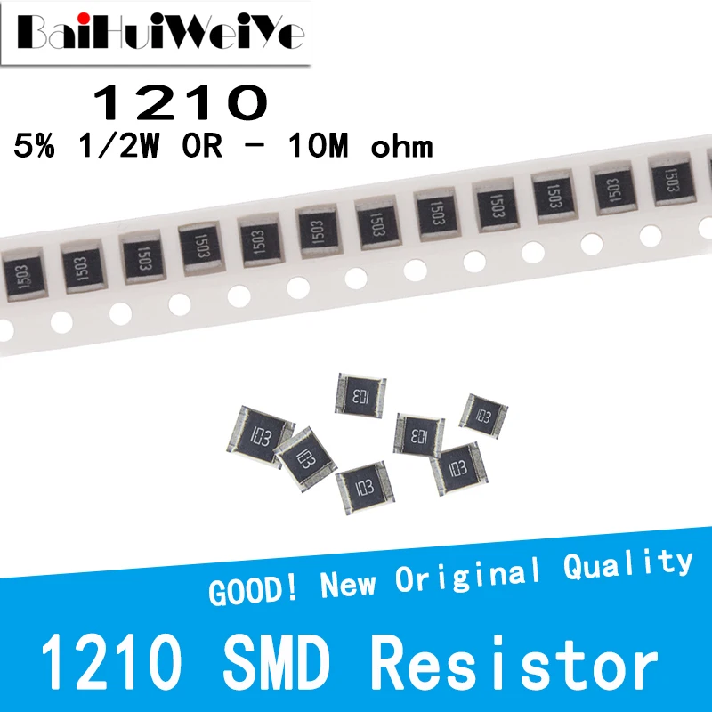 100PCS/LOT 1210 SMD Resistor 0R-10M 1/2W 5% 10 100 220 470 ohm 0R 10R 100R 220R 470R 1K 2.2K 4.7K 1K 10K 47K 100K 470K 1M 10M