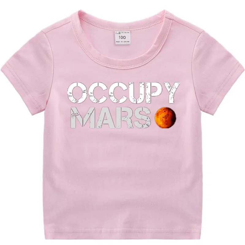 Хлопковая футболка для маленьких мальчиков и девочек с аниме «Occupy Mars Spacex» летняя детская Рождественская рубашка детская футболка для малышей с героями мультфильмов Роскошный топ - Цвет: T18A-pink
