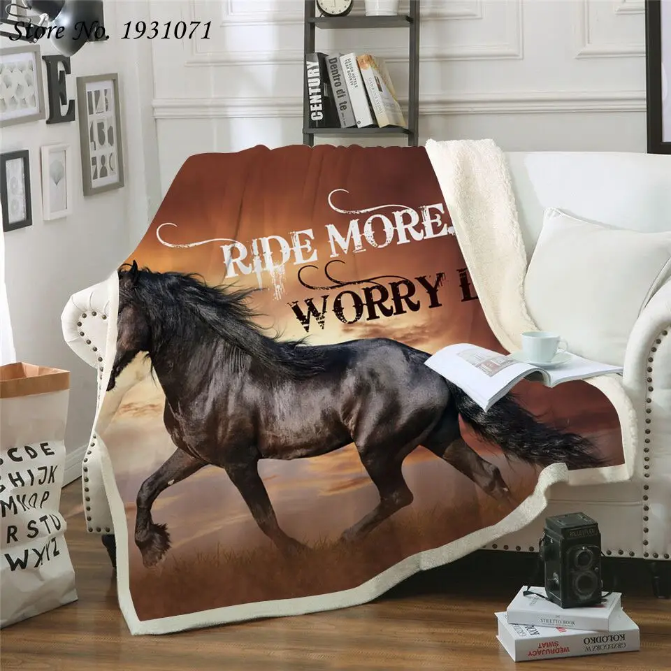 Running Horse 3D Printed Fleece Blanket for Beds Thick Quilt Fashion Bedspread Sherpa Throw Blanket Adults Kids 04