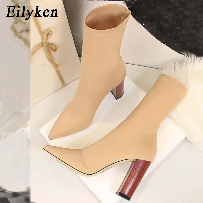

Eilyken Comfort Stretch Women Sock Boots Square High Heel Ankle Boots Fashion Pointed Toe Fall Stretch Shoes Black Big Size 2019