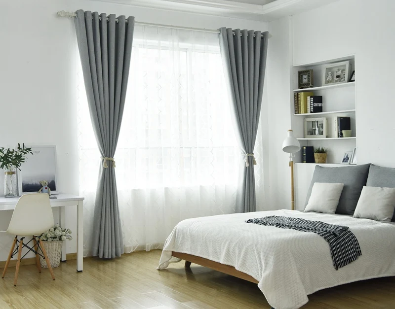 Серые однотонные современные шторы для гостиной плотные шторы Cortinas Cocina с высоким затенением (70%-90%)