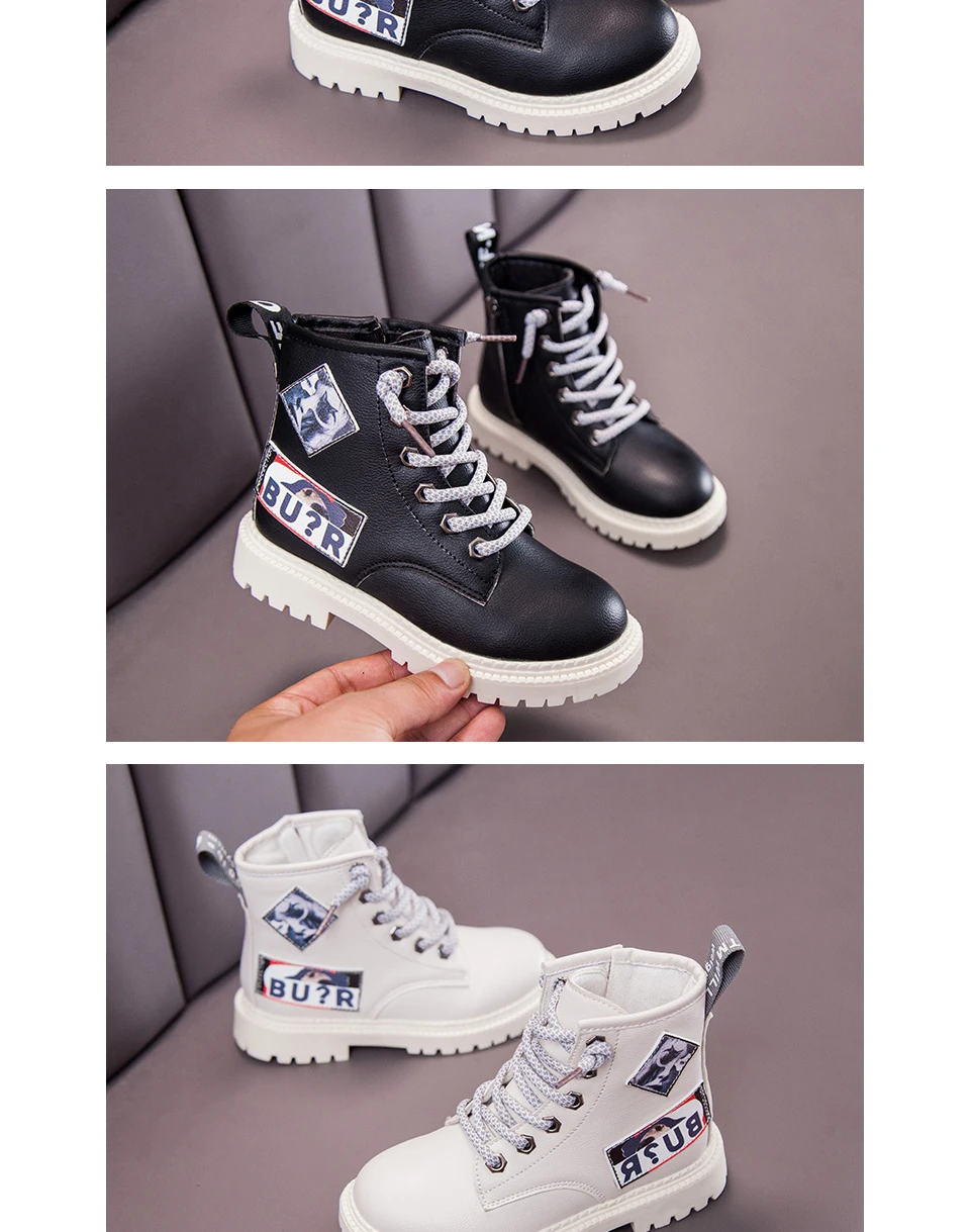 Children Martin Boots PU Leather Waterproof Motorcycle Boots Winter Kids Snow Boots Brand Girls Princess Shoes Boots