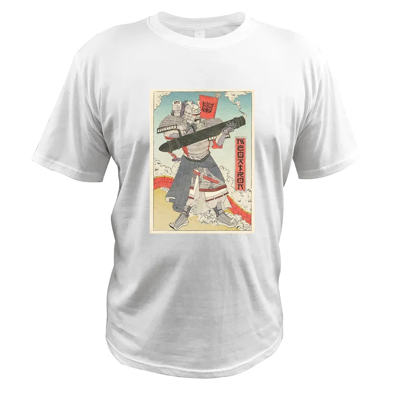 Megatron футболка Трансформеры самурайский цифровой принт европейский размер высокое качество вырез лодочкой в японском стиле Ukiyo E топы Decepticons рубашка - Цвет: Белый