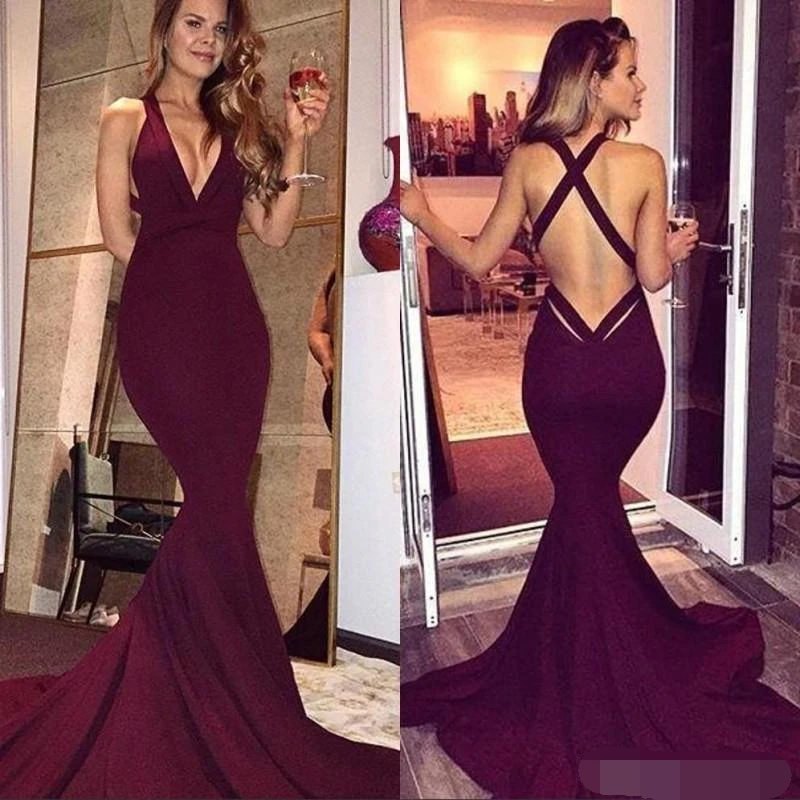 

Simple Burgundy Prom Dresses 2019 robe de soiree Sexy Mermaid Backless Sleeveless Long Party Evening Gowns Formal evening dress