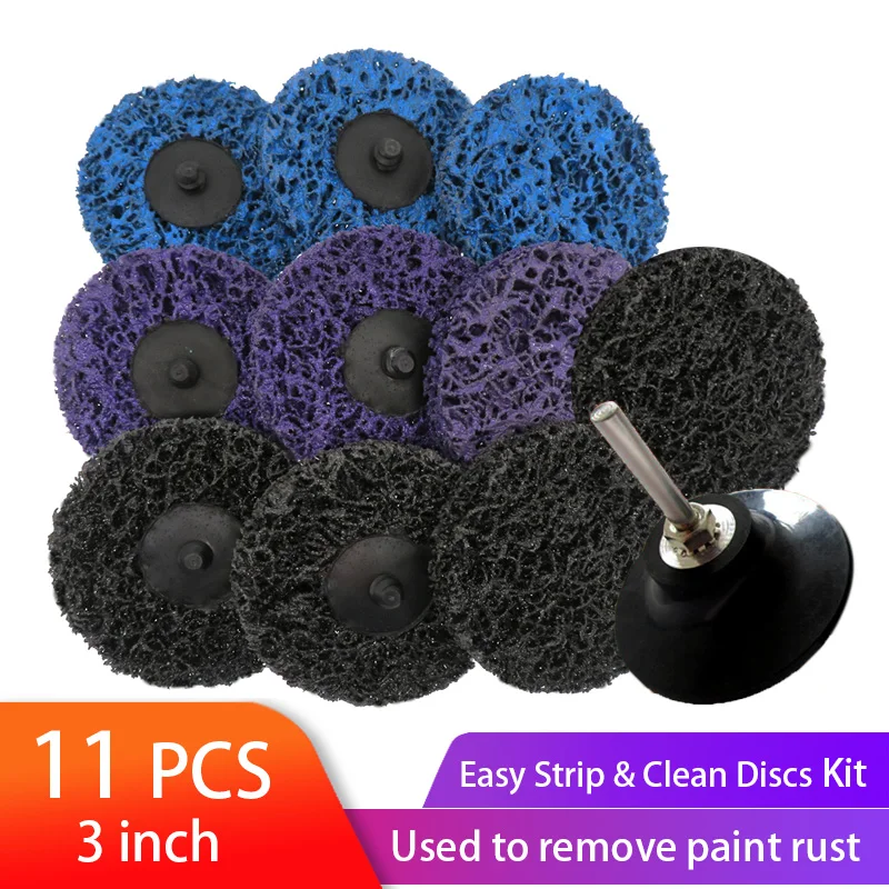 11PCS 3 Inch 75mm Quick Change Roloc Abrasive Disc Easy Strip & Clean Grinding Wheels+1pcs Lock Sanding Disc for Rust Removal