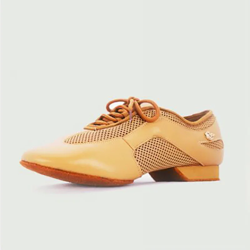 Women Teaching Dance Shoes AM2  Low Heel Latin Standard Training Split Sole Genuine Leather Elastic Mesh Fabric Dancing Shoe 4