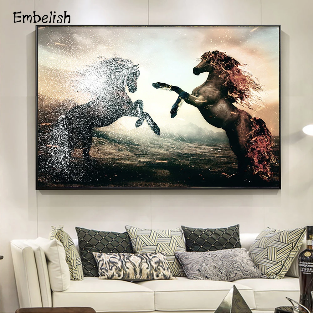 1 Pieces New Arrival Two Water Horses Jumping HD Print On Canvas Paintings Animals Wall Art Posters For Living Room | Дом и сад