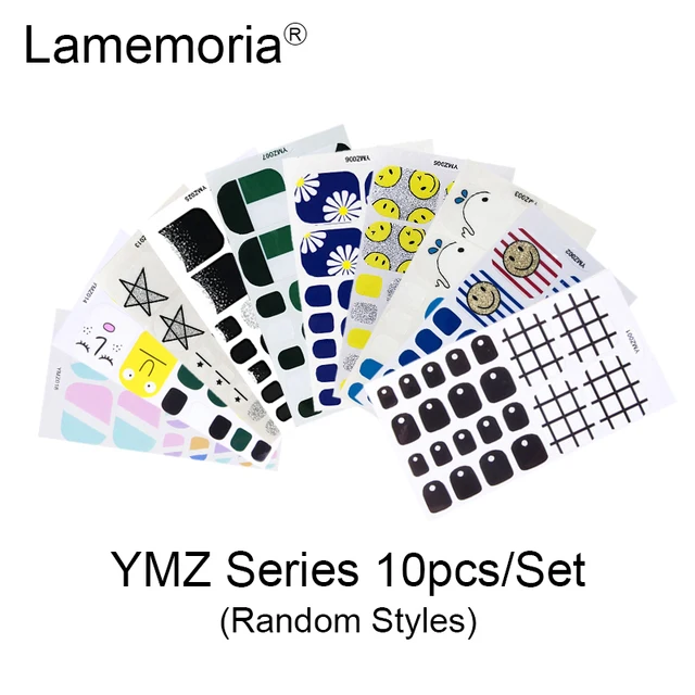 10/20pcs Full Cover Wraps Nail Polish Stickers Strips Plain Nail Art Decorations Stripe Designs Glitter Powder Manicure Tips YMZ-10pcs random