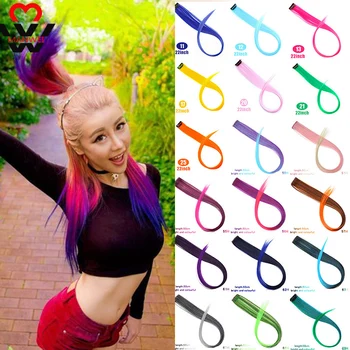 

MANWEI Long Colored synthetic hair extensions clips in one piece Ombre fake purple long straight rainbow hair pieces