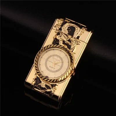 A055 - Gold Креативные кварцевые часы-зажигалка многофункциональная ветрозащитная циркуляция надувные часы индивидуальная Зажигалка мужской подарок - Цвет: A055 - Gold