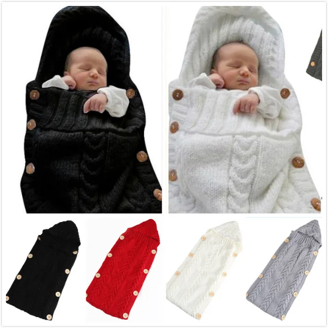 

Newborn Baby Swaddling Stroller Wrap Winter Warm Sleeping Bags Infant Button Knit Swaddle Wrap Toddler Blanket Sleeping Bags