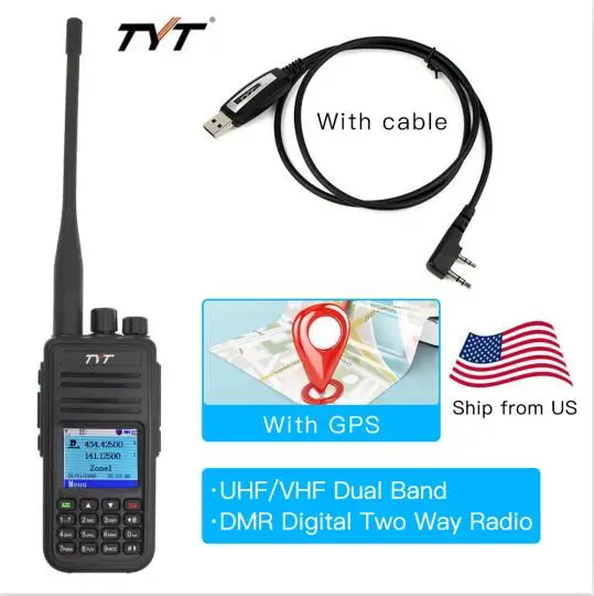 TYT MD-UV380 Dual Band DMR цифровой двухстороннее радио 136-174 МГц и 400-480 Mhz УФ woki токи UV380 dual time слот трансивер - Цвет: MD-UV380-GPS