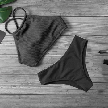 Ribbed Halter Top Biquini Bikini Set 3