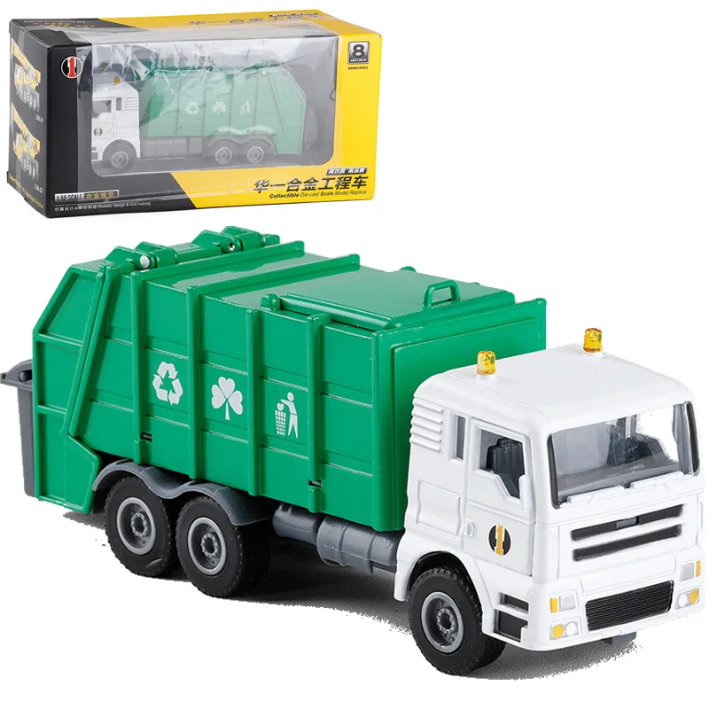 

Huayi 1:50 Alloy Garbage Freight Truck Model Silent Light Model Toy Gift G50-12 Boxed