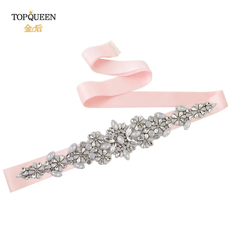 pink TOPQUEEN S325-P Свадебный белок Хрустальный пояс со стразами бисерный пояс невесты Свадебные аксессуары для вечернего платья - Цвет: pink