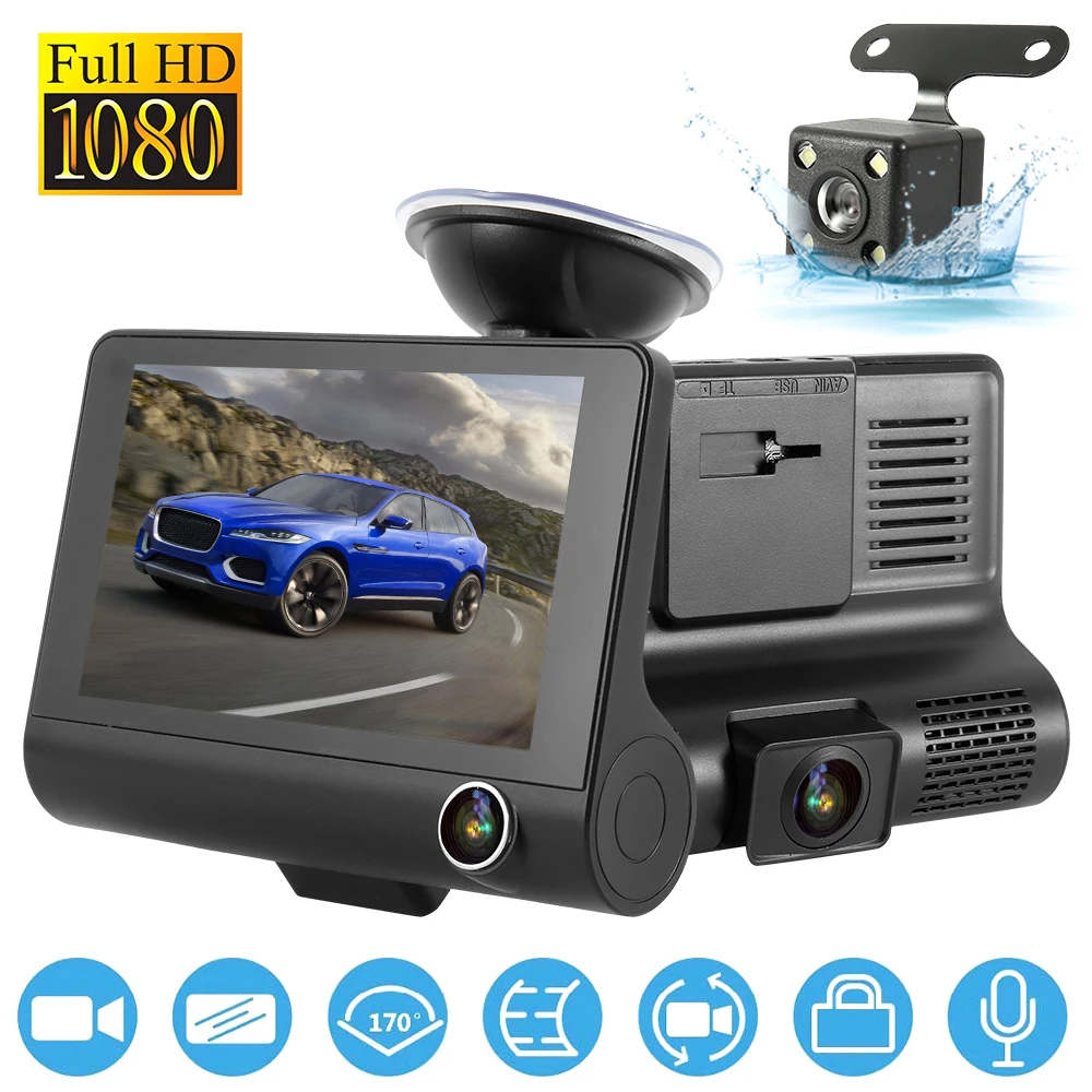 

1080P Car DVR 3 Cameras Lens 4.0 Inch Dash Camera Dual Lens With Rearview Camera Video Recorder Auto Registrator Dvrs Dash Cam