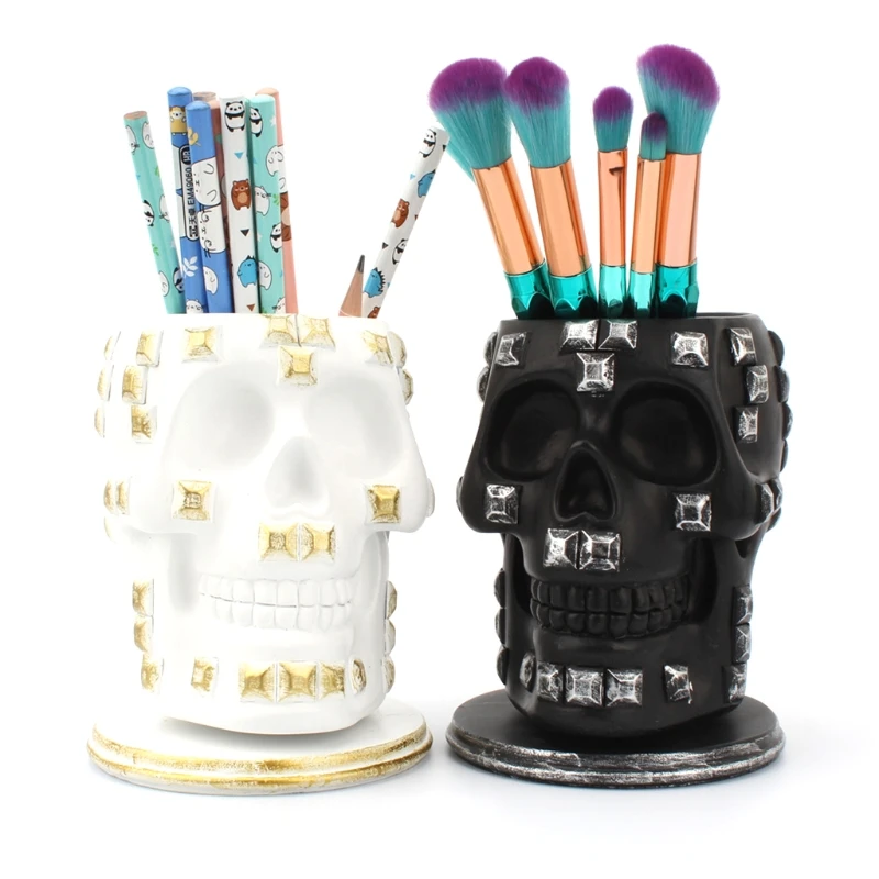 Sequins Skull Ornament Skeleton Pen Holder Home Office Desktop Pencil Organizer Stationery Makeup Tools Storage Halloween Decor |