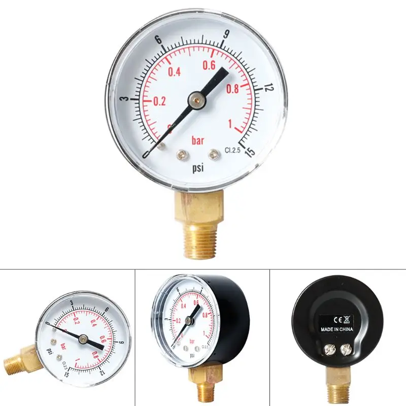 Манометр 52 мм Циферблат 1/" BSPT вертикальный 0/15, 30,60, 100160300 PSI и бар нижний крепление G8TB