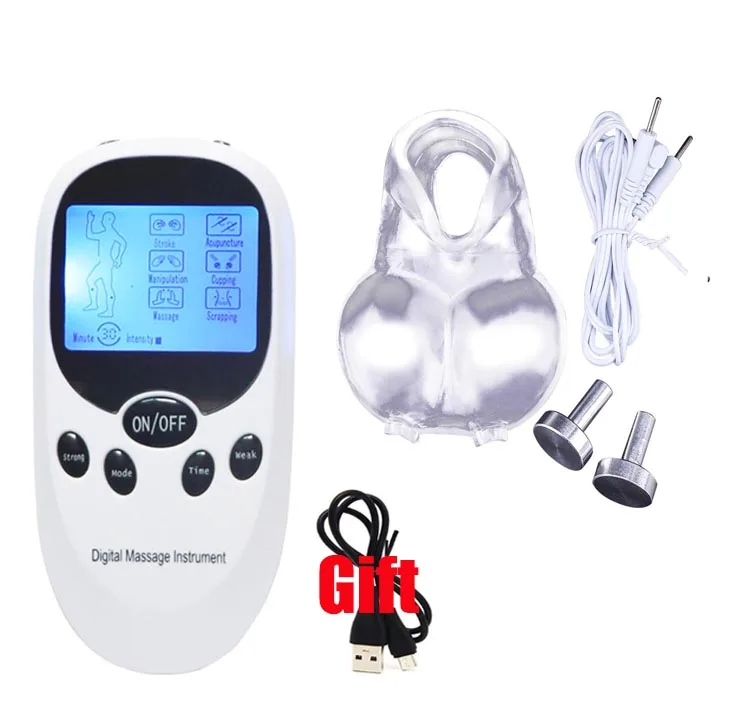 SM Electro Shock Scrotum Sleeve Sex Ball Stretcher Chastity Cage Cockring Scrotum Ring Men Medical Electro Stimulate Sex Toy Kit electro sex toys,electric sex toys