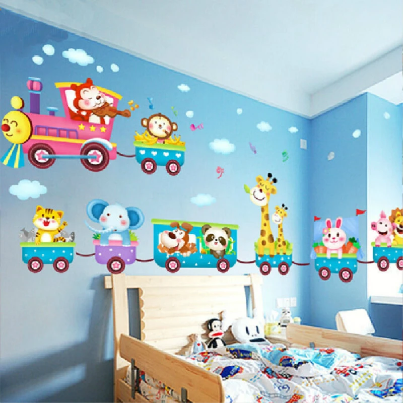Pegatinas de pared de tren de animales bonitos, calcomanía de Arte de  vinilo para niños, habitación de bebé, decoración de dibujos animados para  el hogar|Adhesivos para pared| - AliExpress