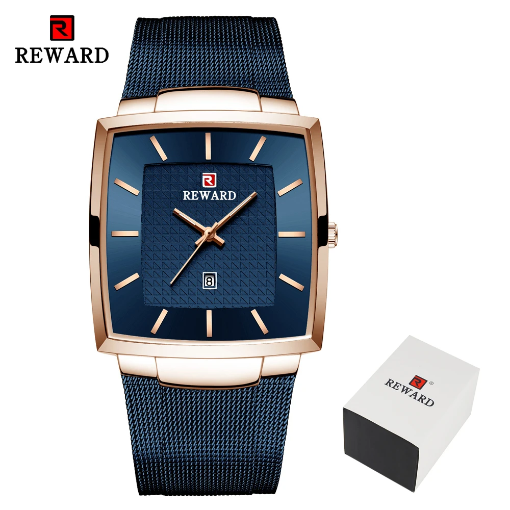 Мужские кварцевые часы из нержавеющей стали, синие, модные, Топ бренд, Роскошные, тонкие, сетчатые, водонепроницаемые, деловые, наручные часы - Цвет: Blue Box