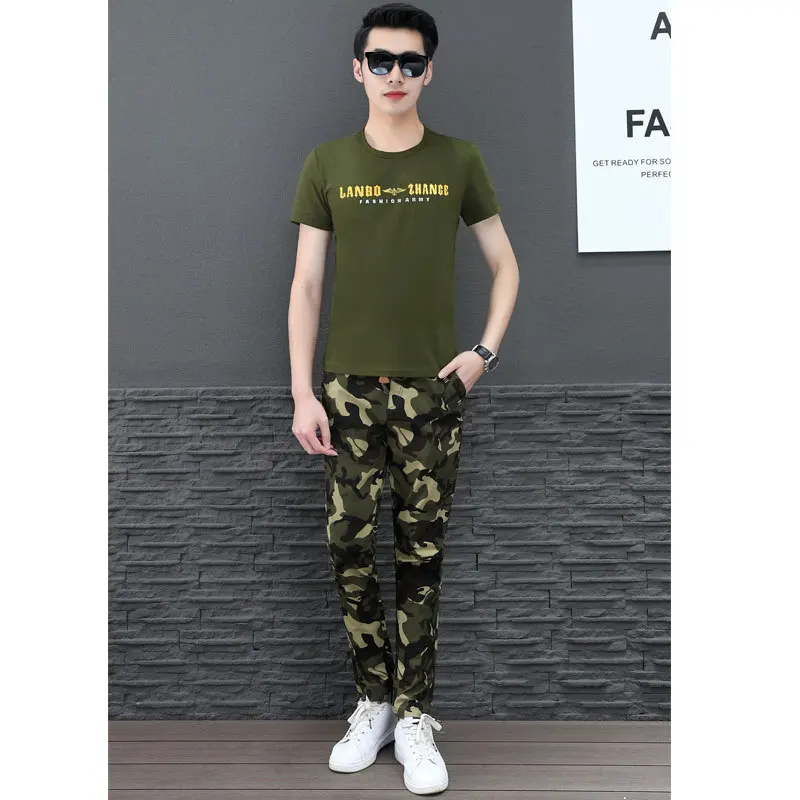 Men Army 2pcs Set Комплект из двух предметов; Спортивный костюм; женская одежда; Conjunto Feminino Chandal Mujer; 2 пьезы; камуфляжная футболка+ брюки; спортивные костюмы; Женский комплект - Color: Men Army 2pcs Set