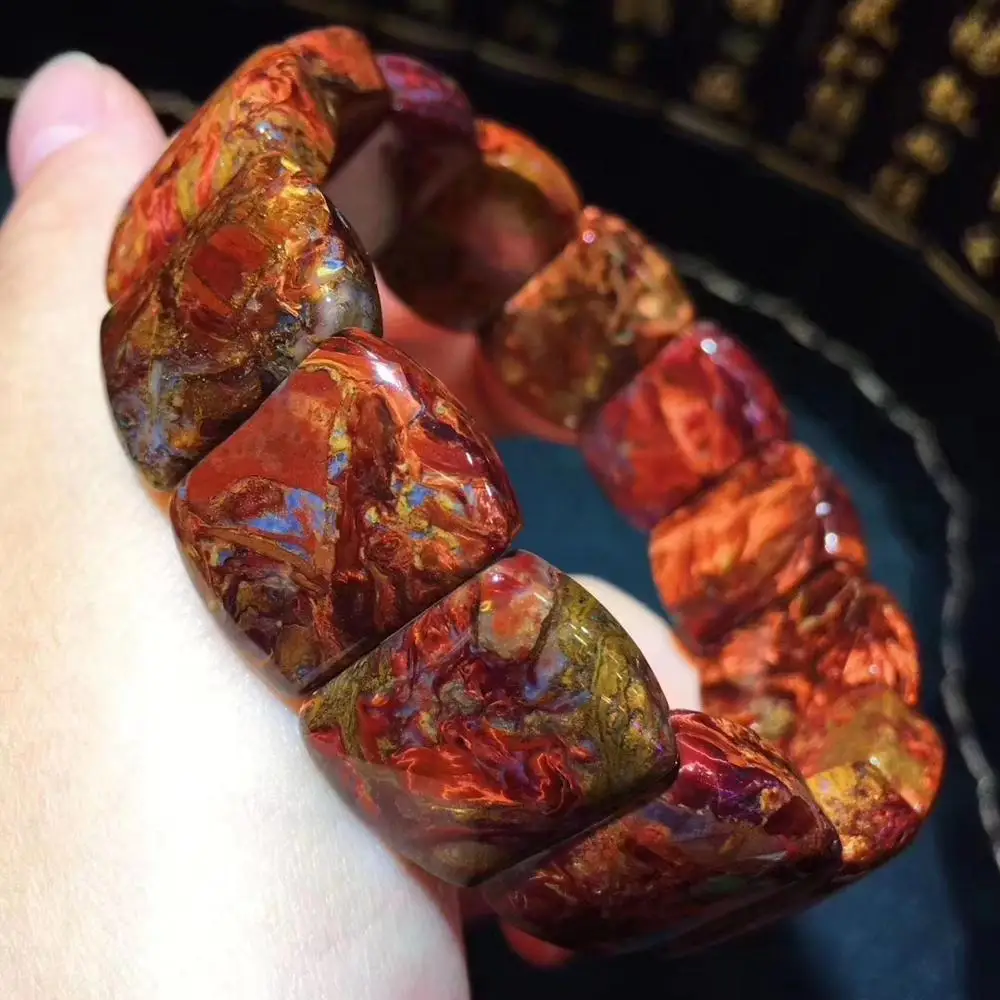 Сертификат натуральный красный Pietersite браслет из драгоценных камней в намибийском стиле прямоугольный бисер 20x15 мм для женщин и мужчин растягивающийся Кристальный драгоценный камень AAAAA
