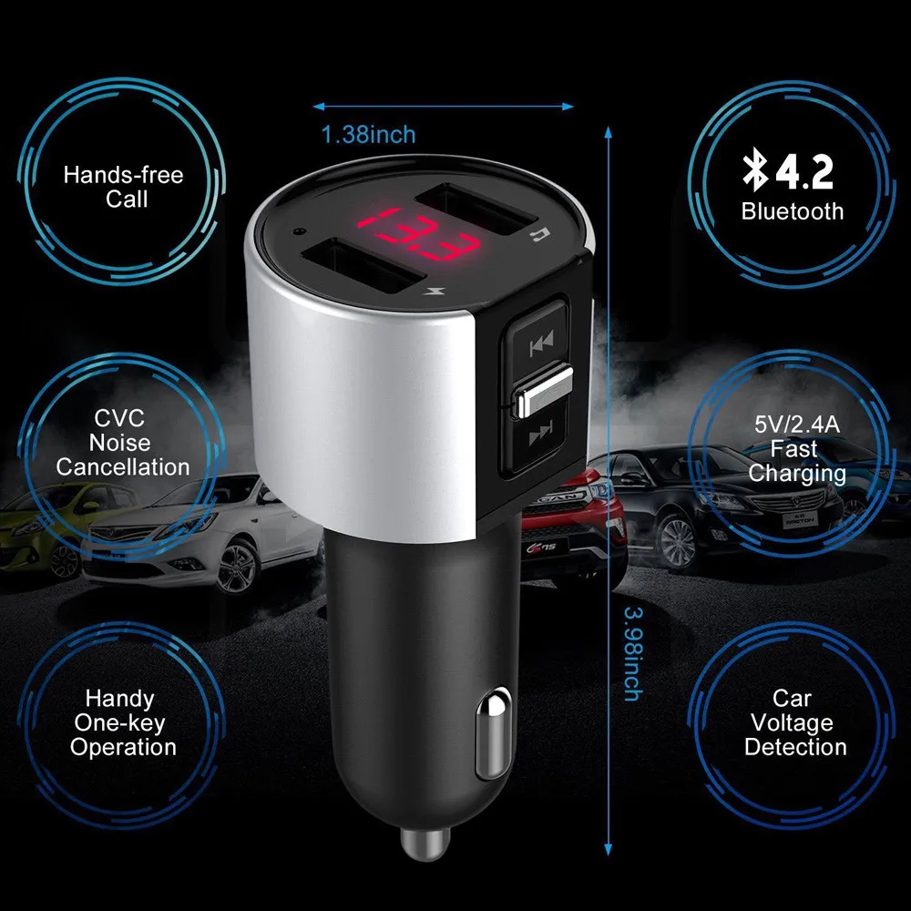 Автомобильный Bluetooth MP3 плеер FM беспроводной передатчик 5 В/1204 А двойной USB ЖК
