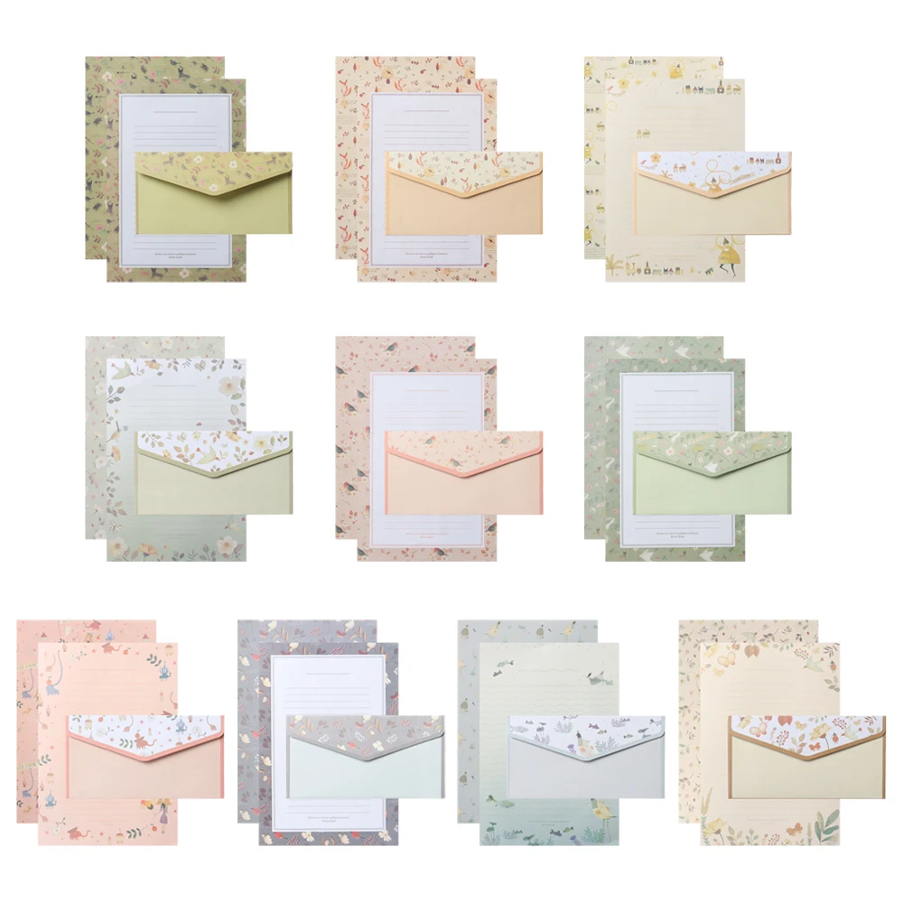 6Pcs Differrent Design Writing Paper With 3Pcs Envelopes Cartoon Pattern Vintage Floral Letter Stationery School Office Supplies writing paper set