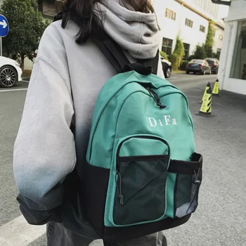 

DIFA New Waterproof nylon Women Backpack Female Net travel backpacks Schoolbag for Teenager Girls Letters embroidery Mochilas