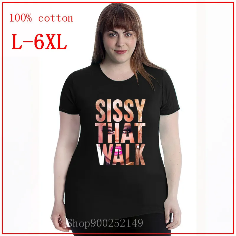 Футболка с коротким рукавом 100% хлопок RUPAUL SISSY THAT WALK RuPaul Drag racing рубашки круглым