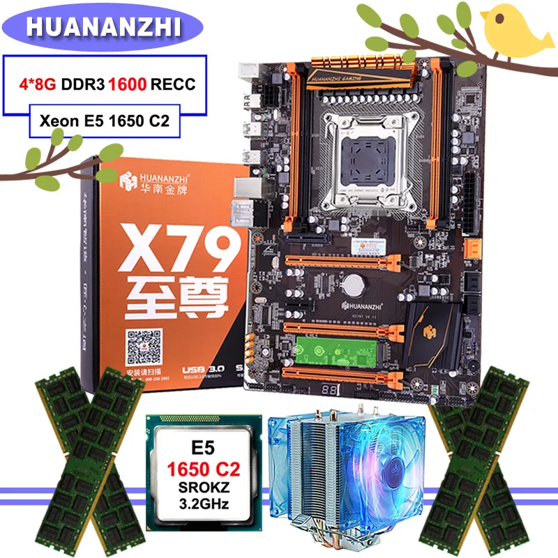 Игровая материнская плата HUANANZHI X79 Deluxe с ЦП Intel Xeon E5 1650 C2 кулер большой марки RAM