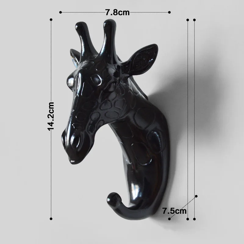 Giraffe - black Настенный крючок для одежды с изображением животных, держатель для одежды в виде головы оленя, ключница для ключей, вешалка для ключей, золотой жираф, минималистичный домашний декор, вешалка для пальто - Цвет: Giraffe - black