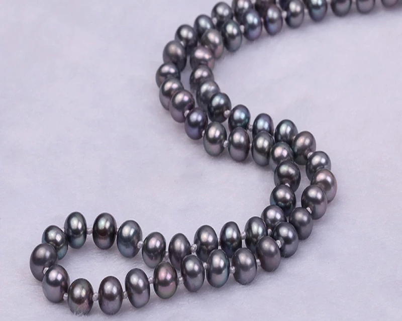 Pearl Necklace 6.0-7.0mm AA Black and Gray Flat Cultured Freshwater Pearl Necklace Party Wedding Mothers Day Gift