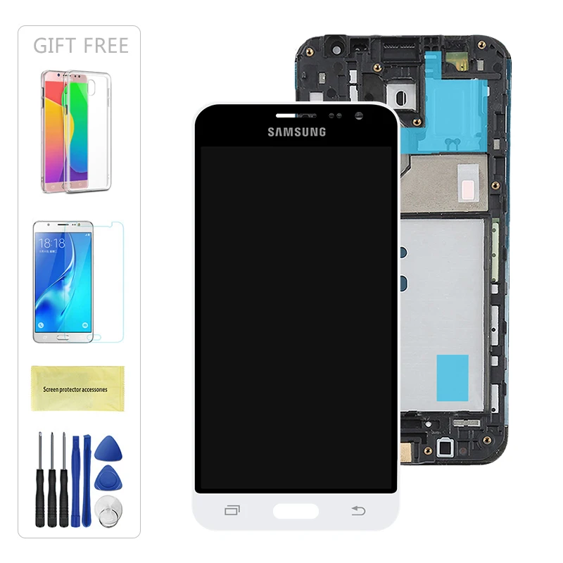 White With Frame J320f ЖК-дисплей для samsung Galaxy J3 J320 J320F J320H J320FN J320M ЖК-дисплей сенсорный экран дигитайзер Рамка регулировка яркости - Color: White With Frame