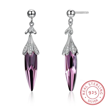 

INALIS 925 sterling silver wedding women's diamond crystal long hanging Drop earrings pendants fashion jewelry for women a girl